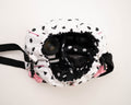 Polka dot Mini Bubzi camera bag with padded compartments for a camera, lens, and accessories